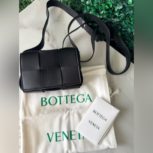 Bottega Veneta Black Mini Cassette Leather Crossbody Bag
